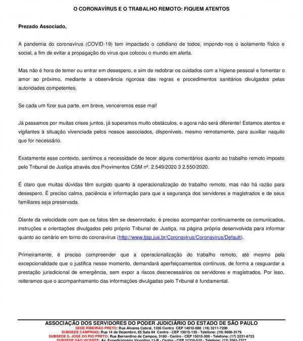 Esclarecimento – Trabalho Remoto – Coronavirus