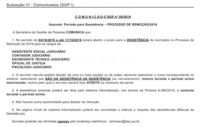 Andamento do Processo de Remoção 2019
