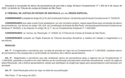 Resolução n. 849/2021 – Abono permanência