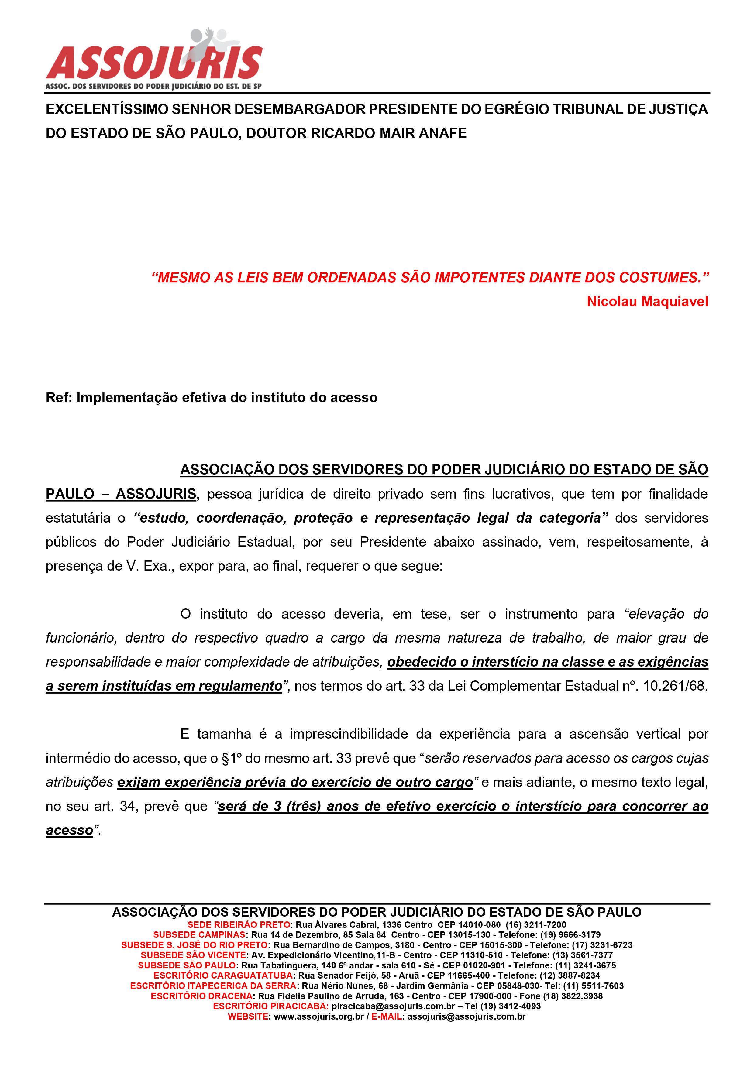 ASSOJURIS BUSCA IMPLEMENTAÇÃO DO INSTITUTO DO ACESSO 