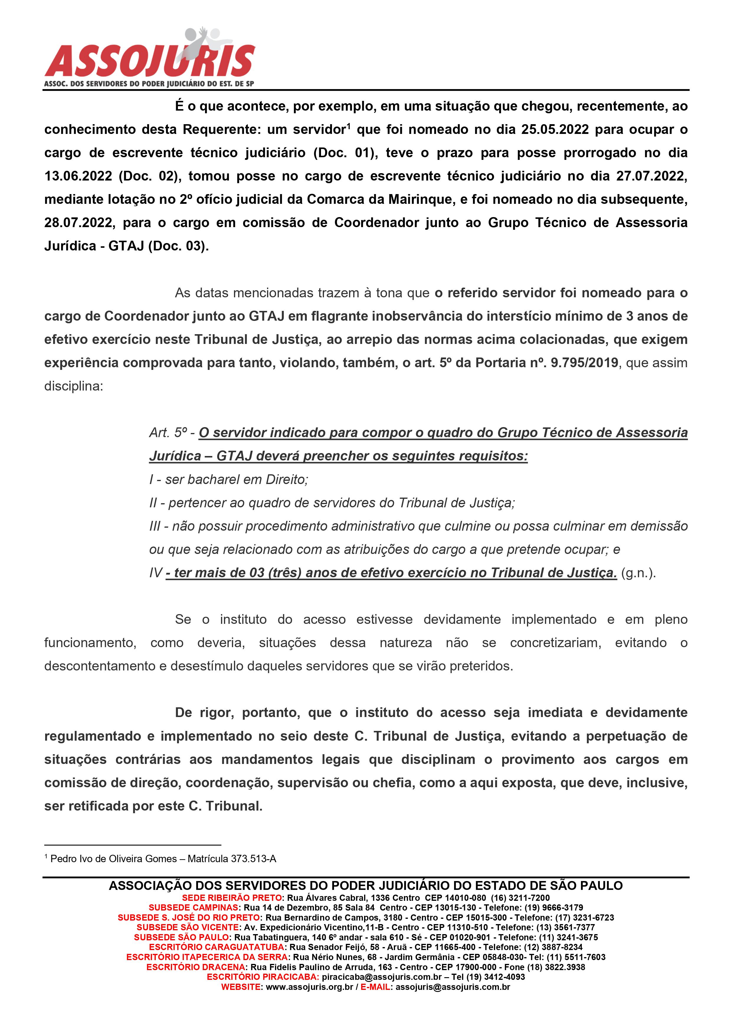 ASSOJURIS BUSCA IMPLEMENTAÇÃO DO INSTITUTO DO ACESSO 