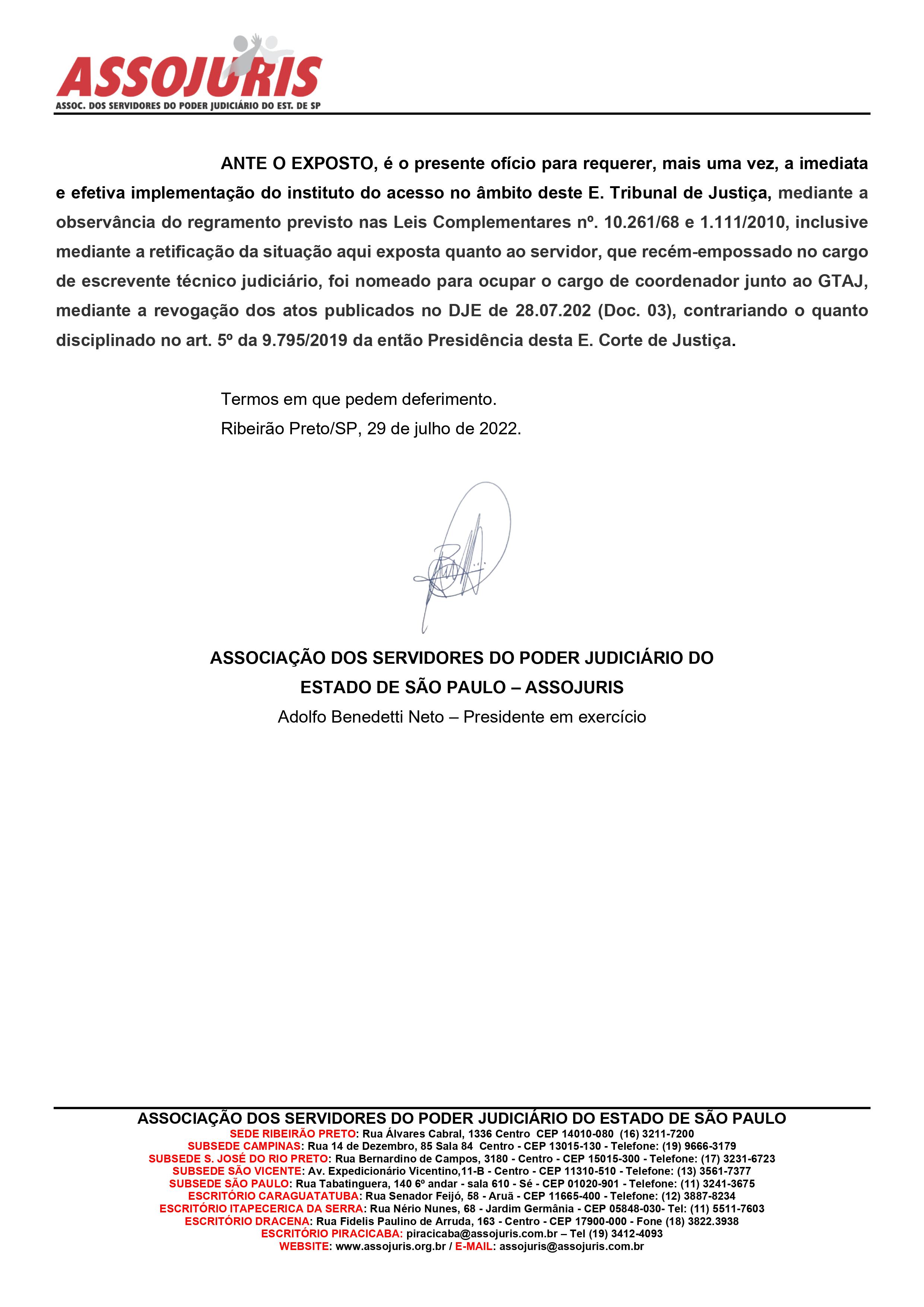ASSOJURIS BUSCA IMPLEMENTAÇÃO DO INSTITUTO DO ACESSO 