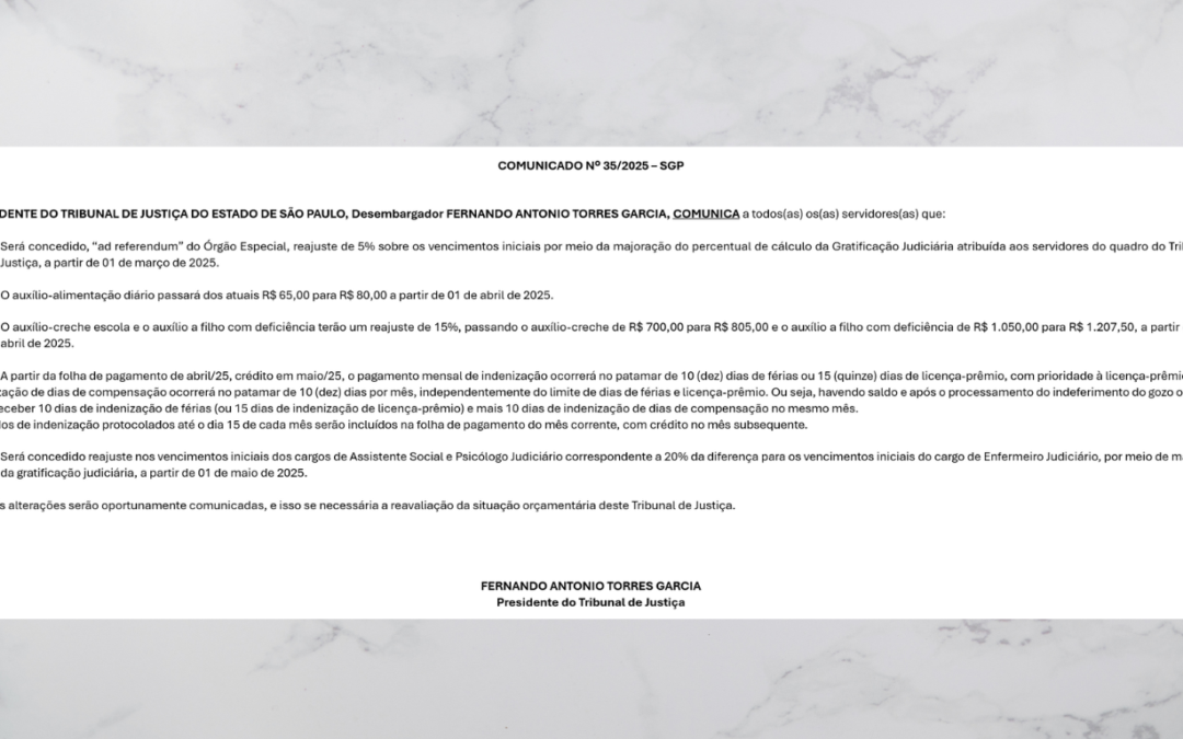 Campanha Salarial – reprodução comunicado do TJSP