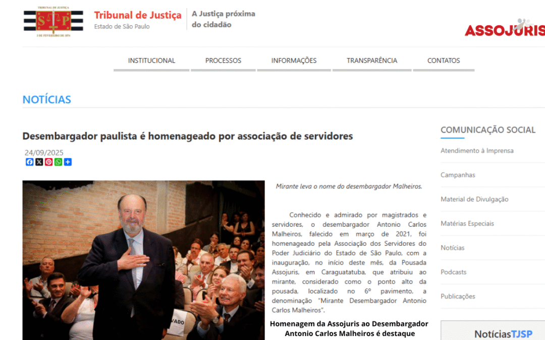 Homenagem da Assojuris ao Desembargador Antonio Carlos Malheiros é destaque